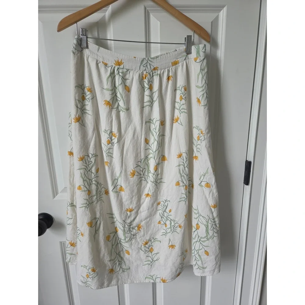 Joie Womens Cottagecore Chic Floral Linen Blend Midi Skirt Size Large